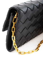 Bottega Veneta Elegant Black Leather Mini Bag Wallet on Women's Chain