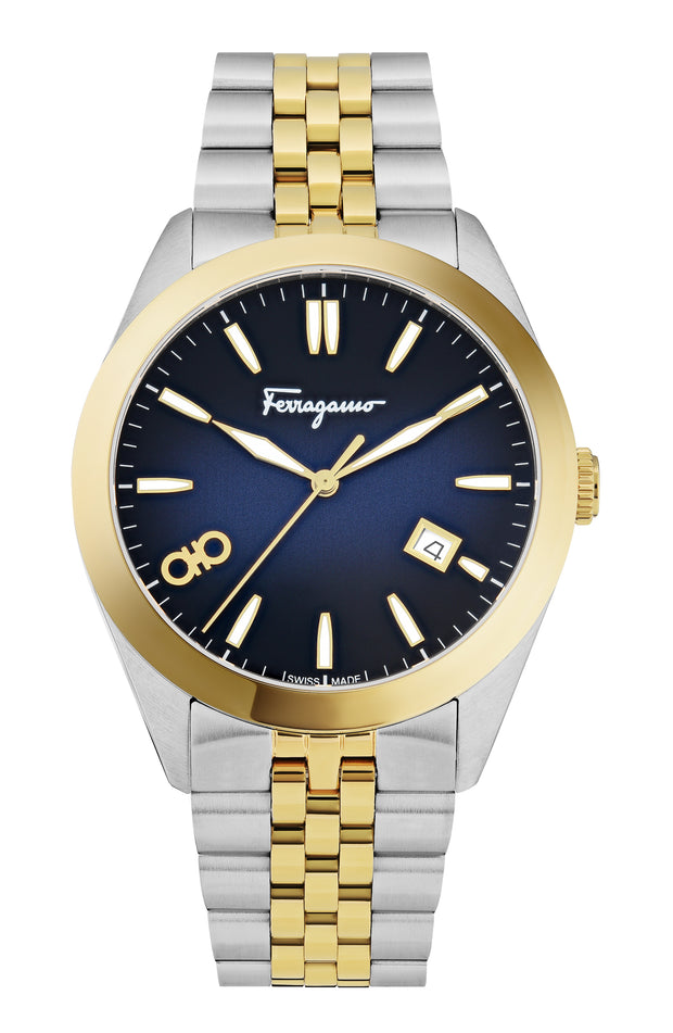 Ferragamo Mens Ferragamo Classic Two Tone 42mm Bracelet Fashion Watch