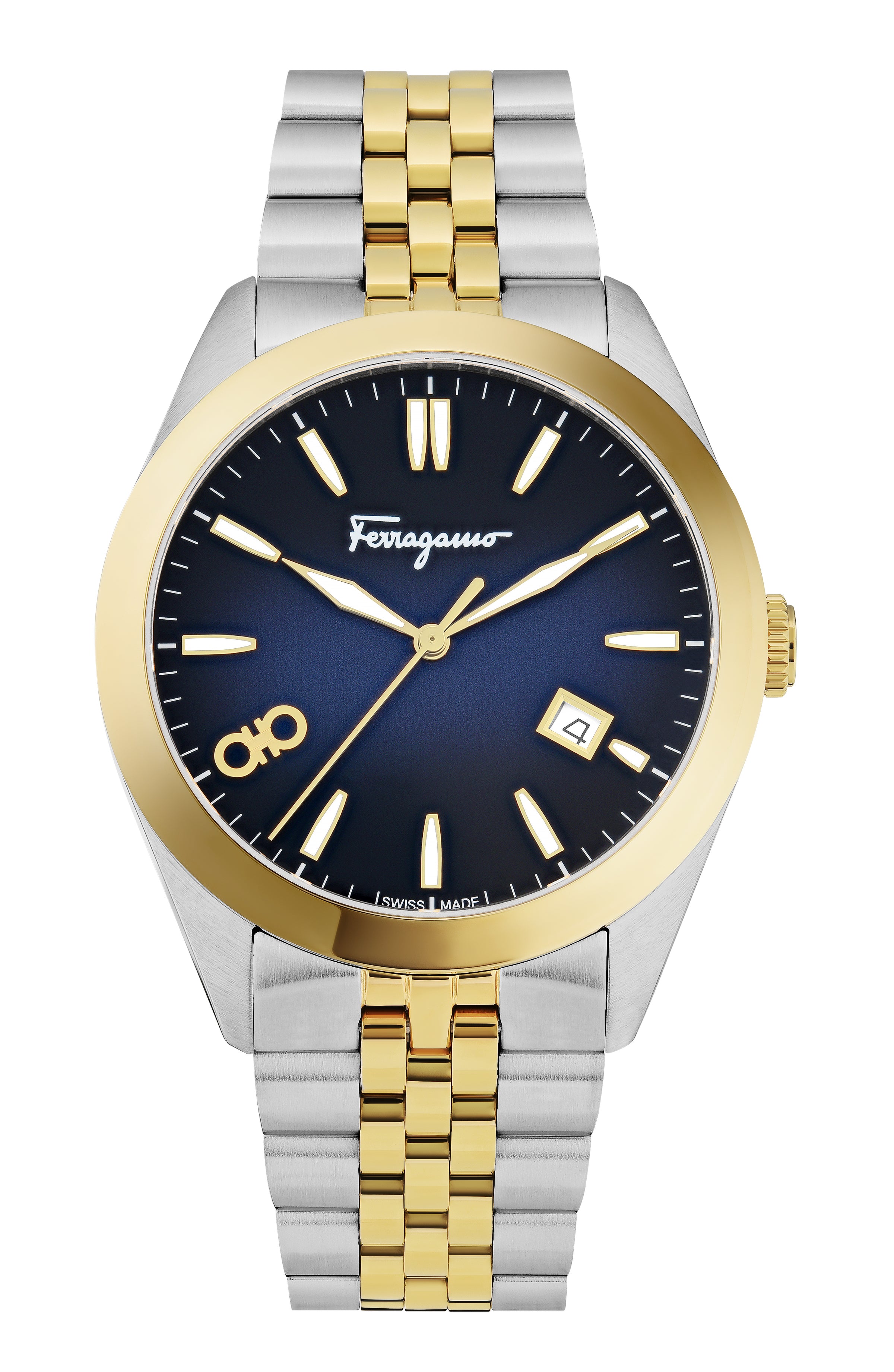 Ferragamo Mens Two Tone 42mm Bracelet Fashion Watch