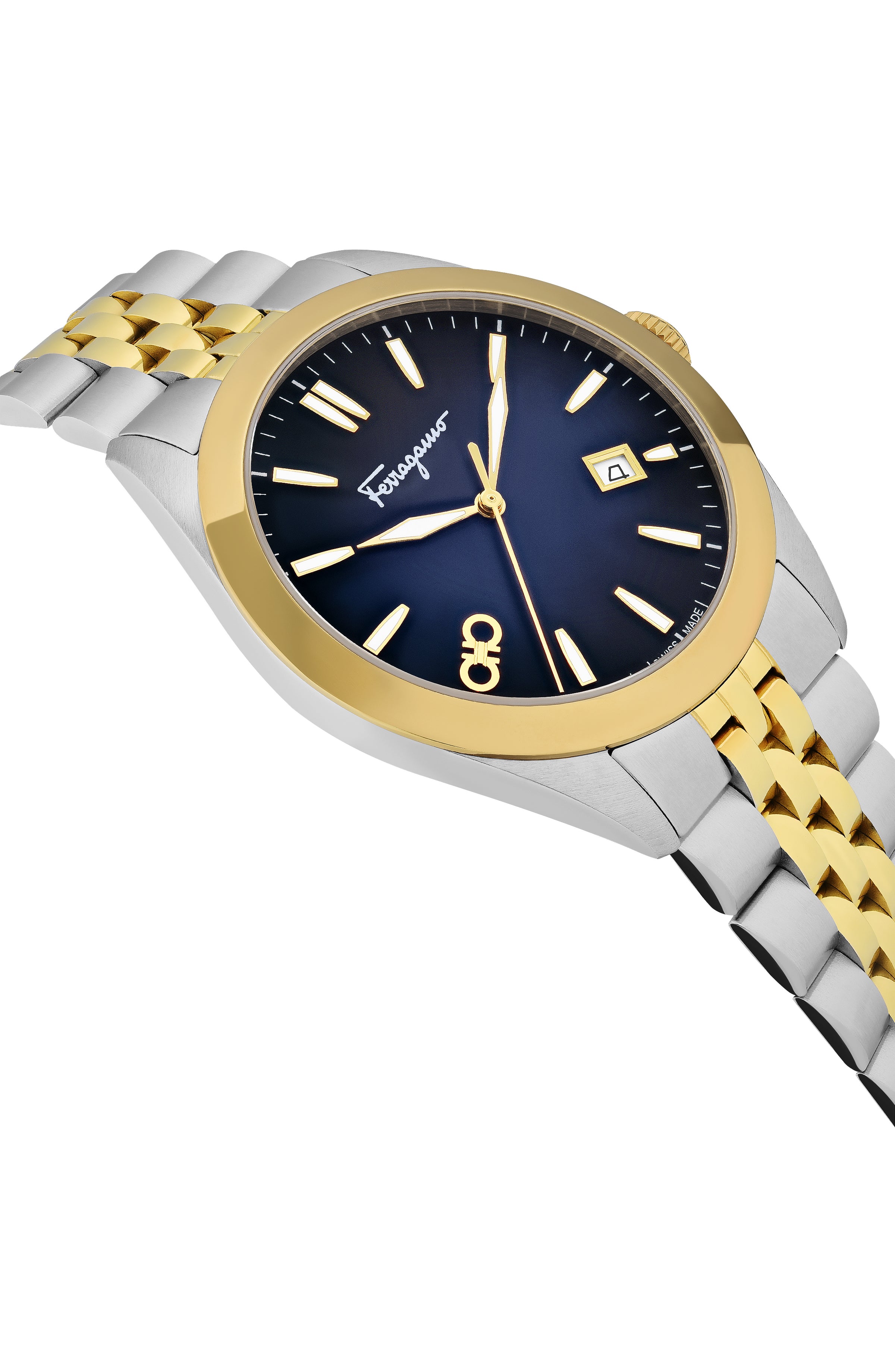 Ferragamo Mens Two Tone 42mm Bracelet Fashion Watch