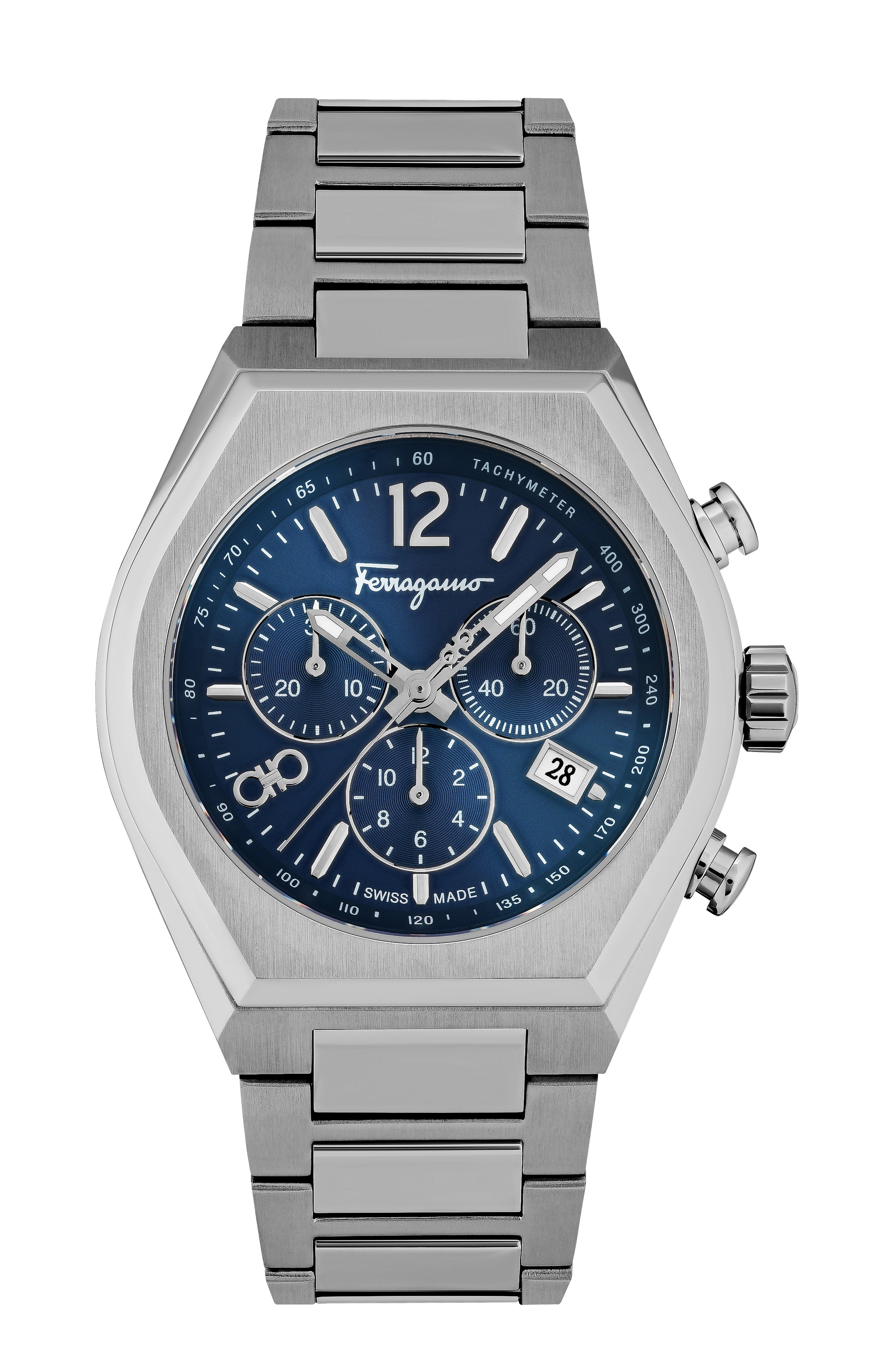 Ferragamo Mens Ferragamo Tonneu Chrono 42mm Strap Fashion Watch