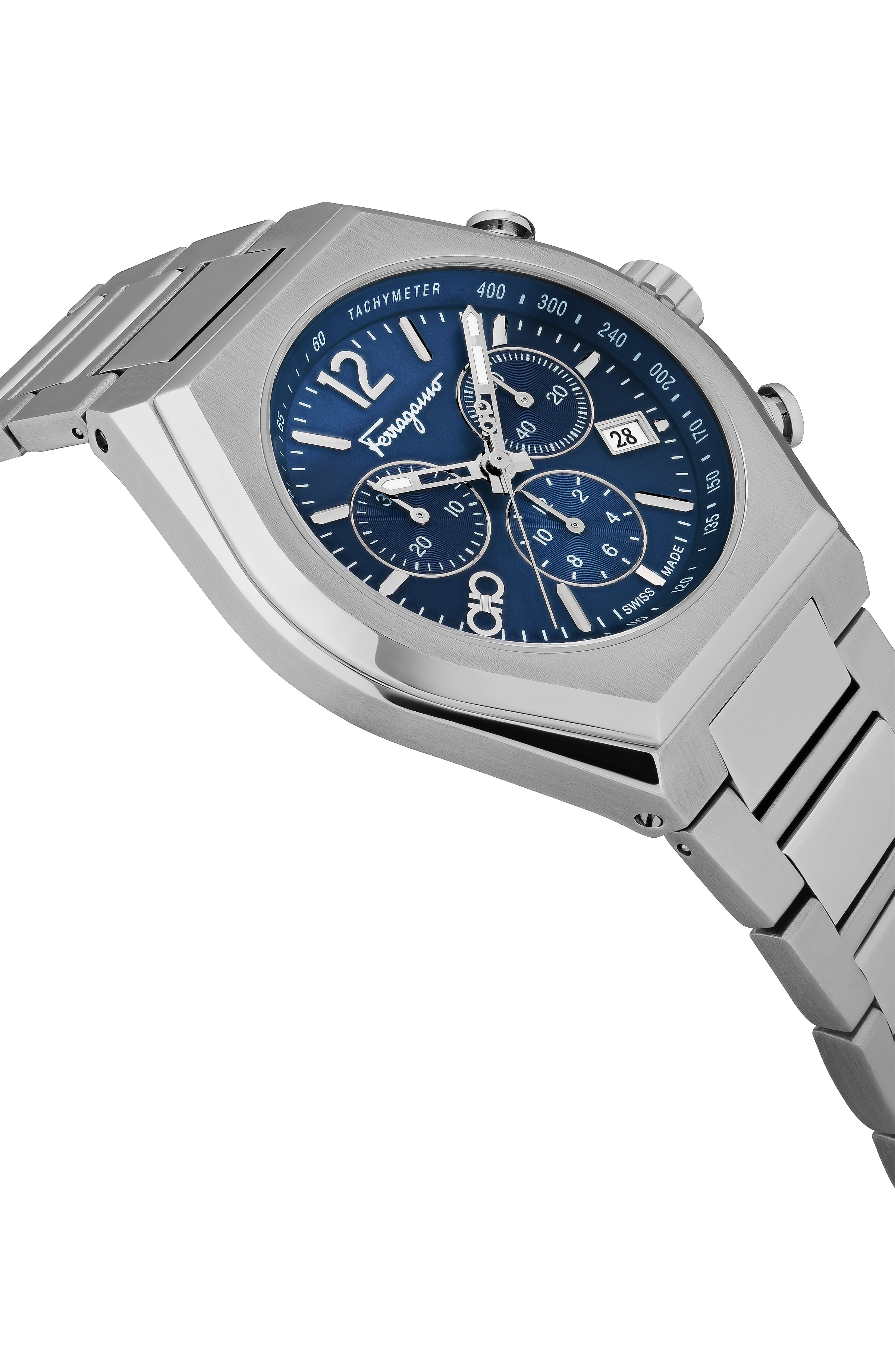 Ferragamo Mens Ferragamo Tonneu Chrono 42mm Strap Fashion Watch