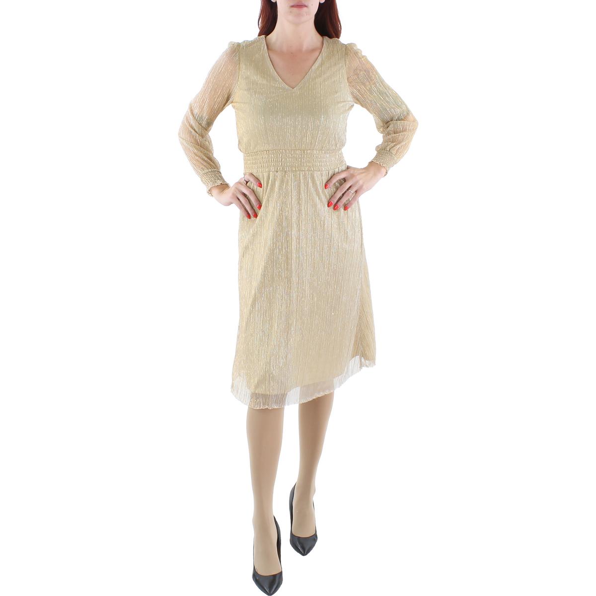 Petites Womens Metallic Knee-Length Midi Dress