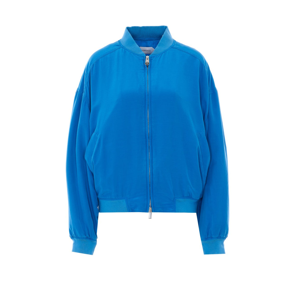 Versace Women Silk-Poplin Zip Blouson With Versace Logo Embroidery