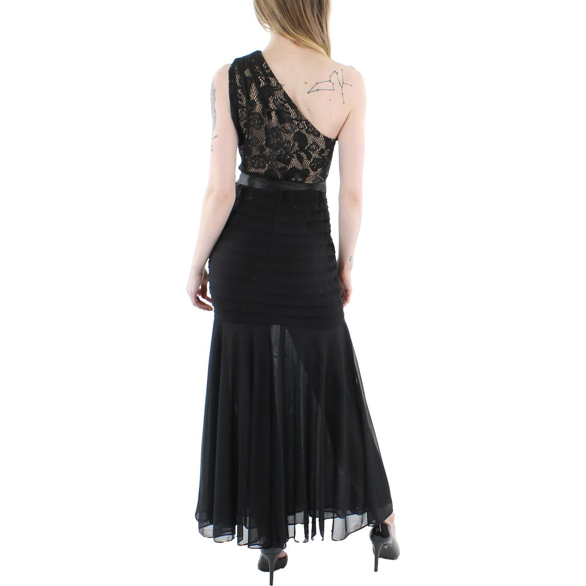 Petites Womens Tie Waist Pintuck Evening Dress