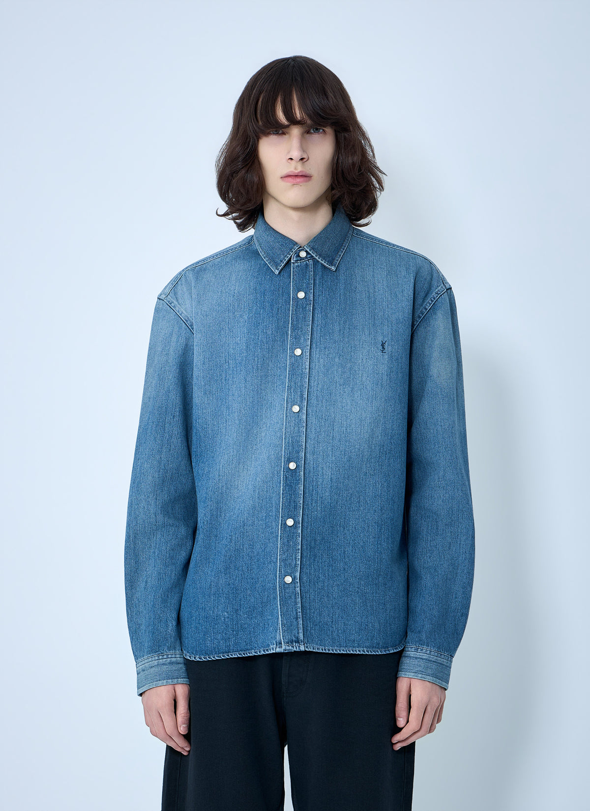 Saint Laurent Men Cassandre Denim Shirt