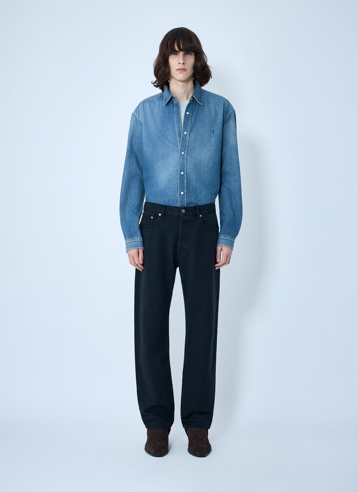 Saint Laurent Men Cassandre Denim Shirt
