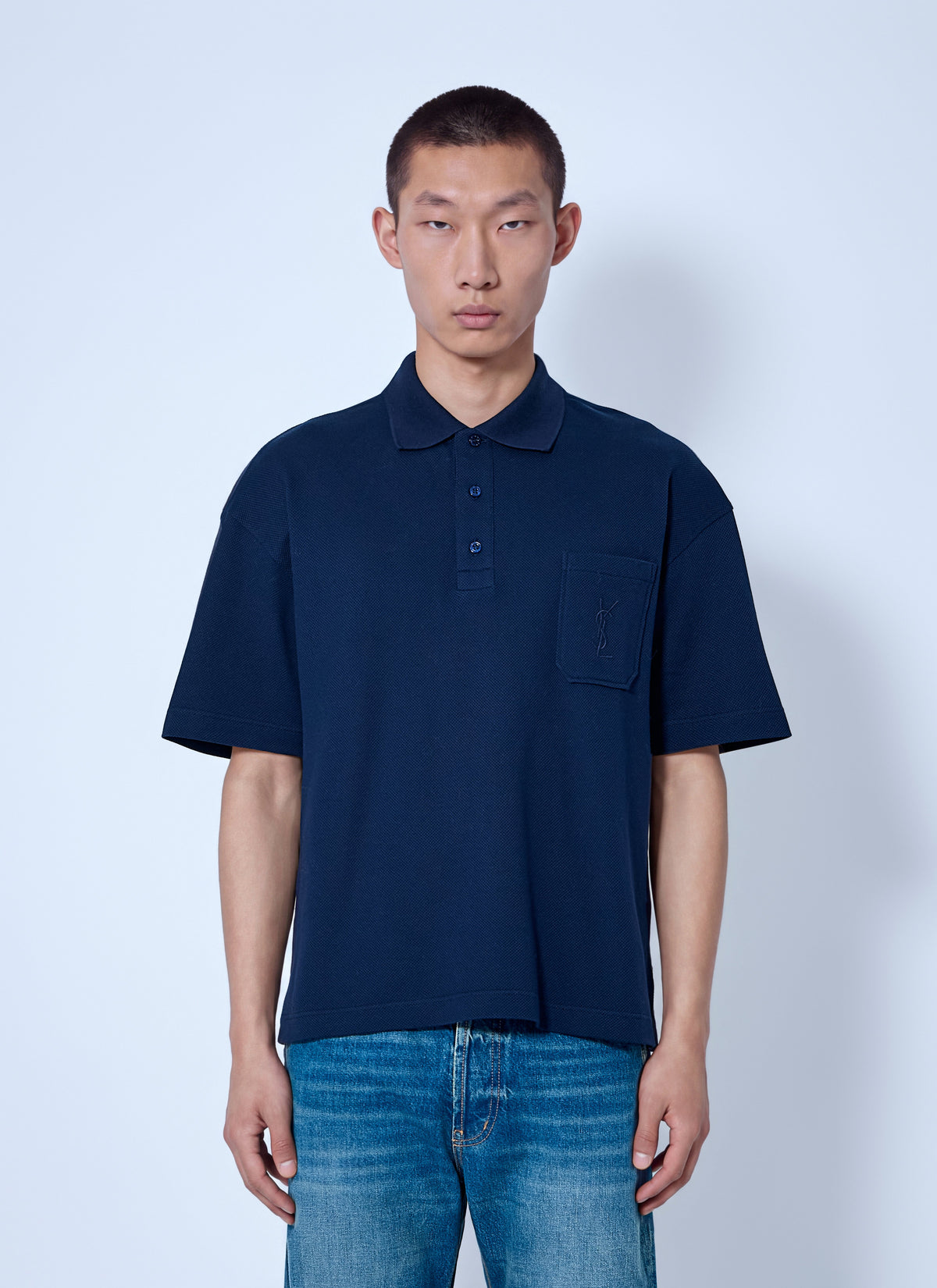 Saint Laurent Men Cassandre Polo In Cotton Piqué