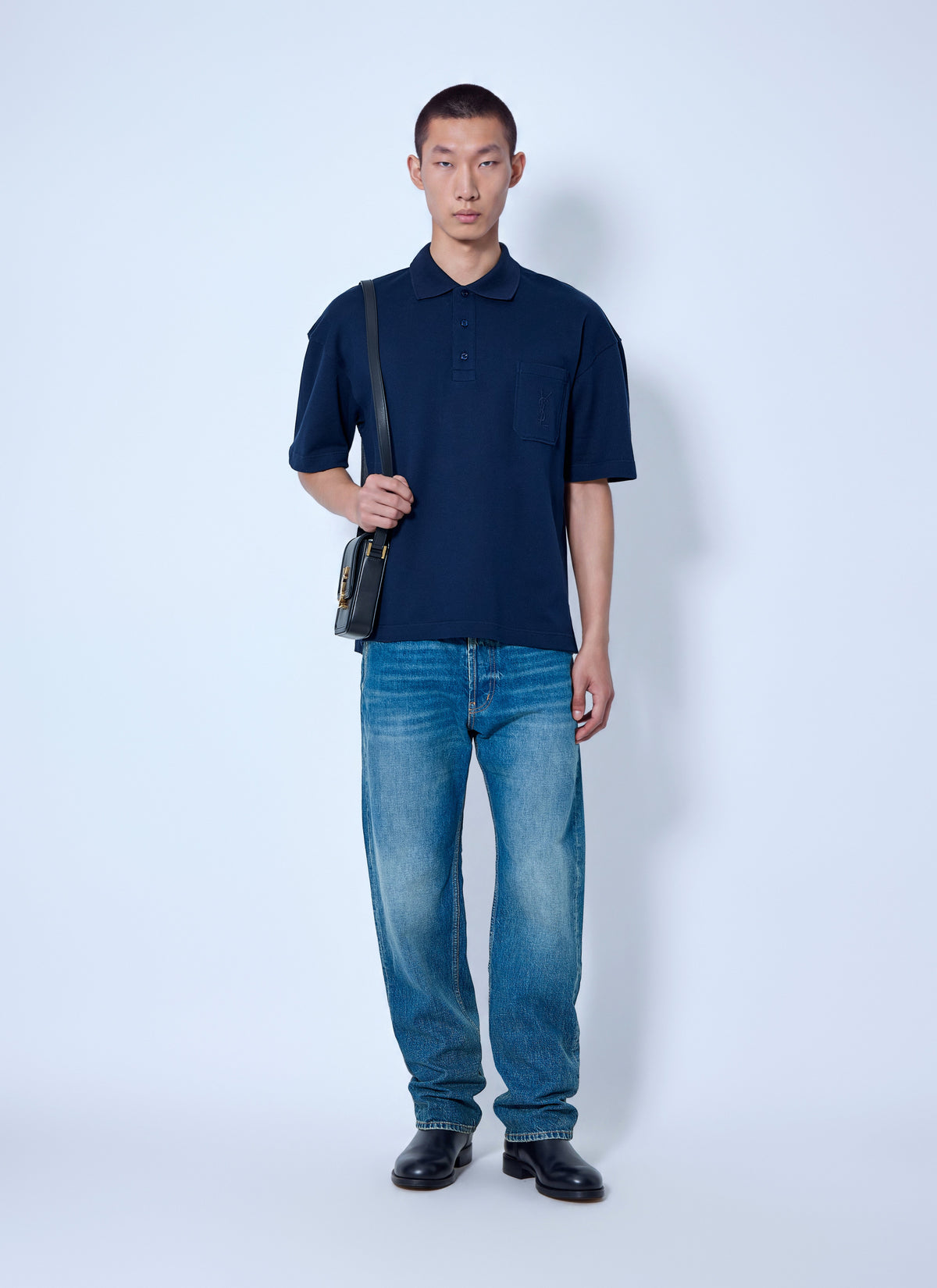 Saint Laurent Men Cassandre Polo In Cotton Piqué