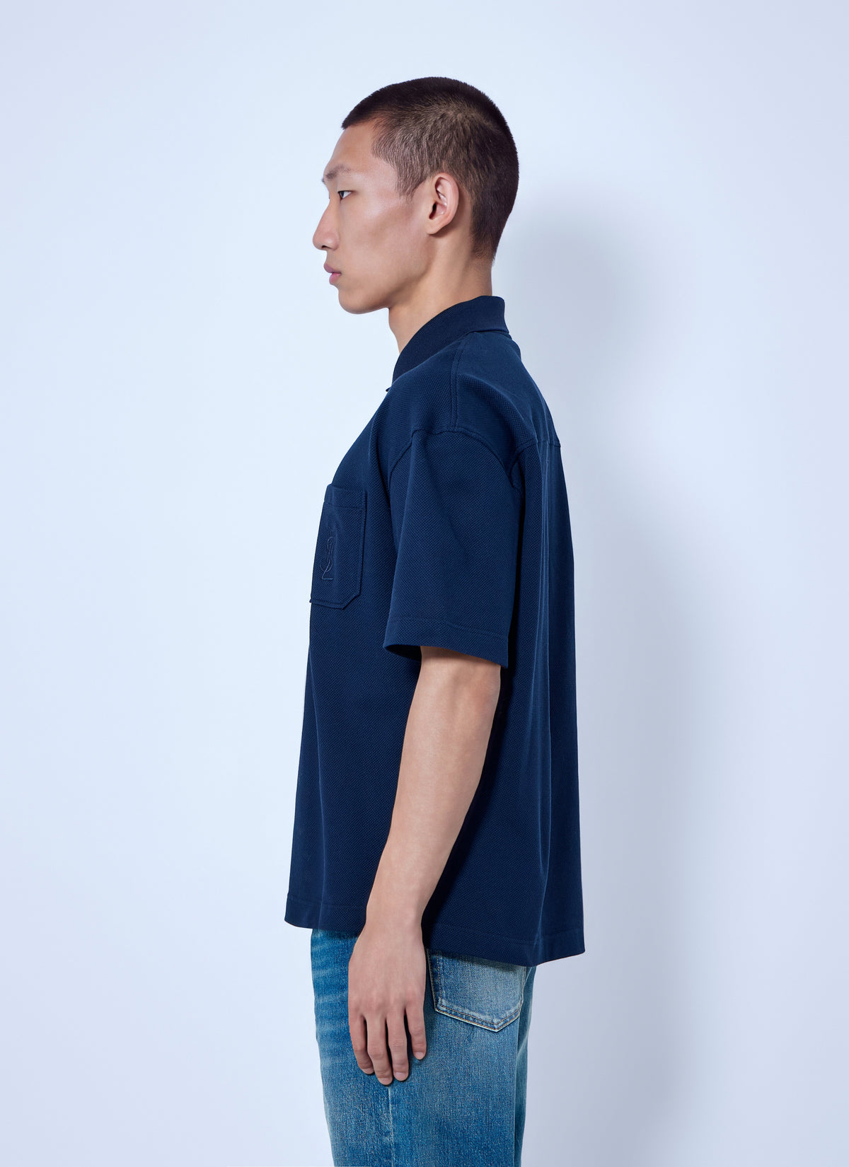Saint Laurent Men Cassandre Polo In Cotton Piqué