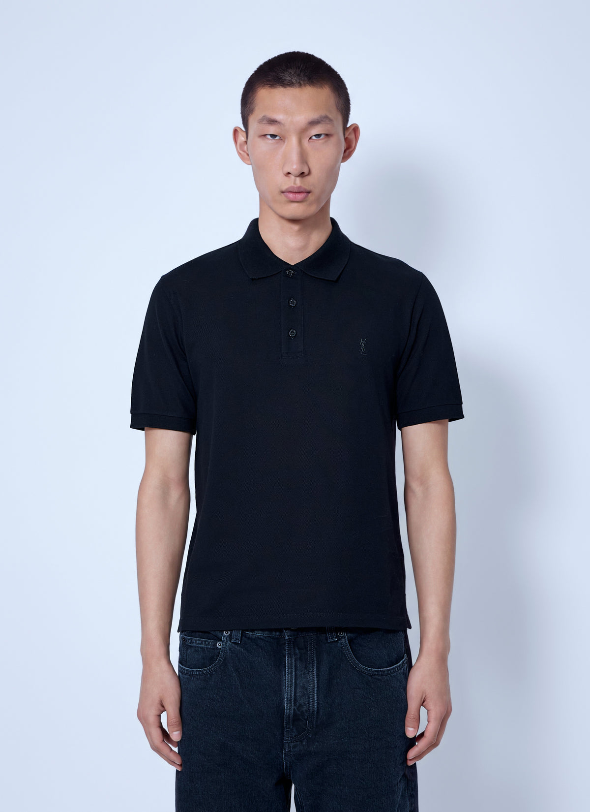 Saint Laurent Men Embroidered Logo Polo Shirt