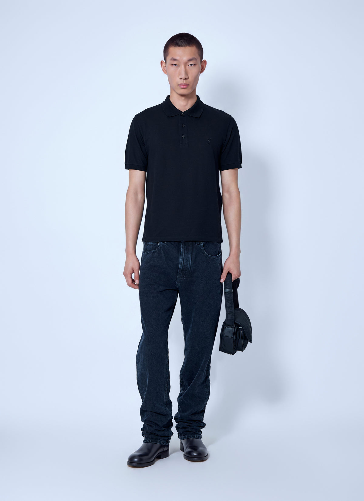 Saint Laurent Men Embroidered Logo Polo Shirt