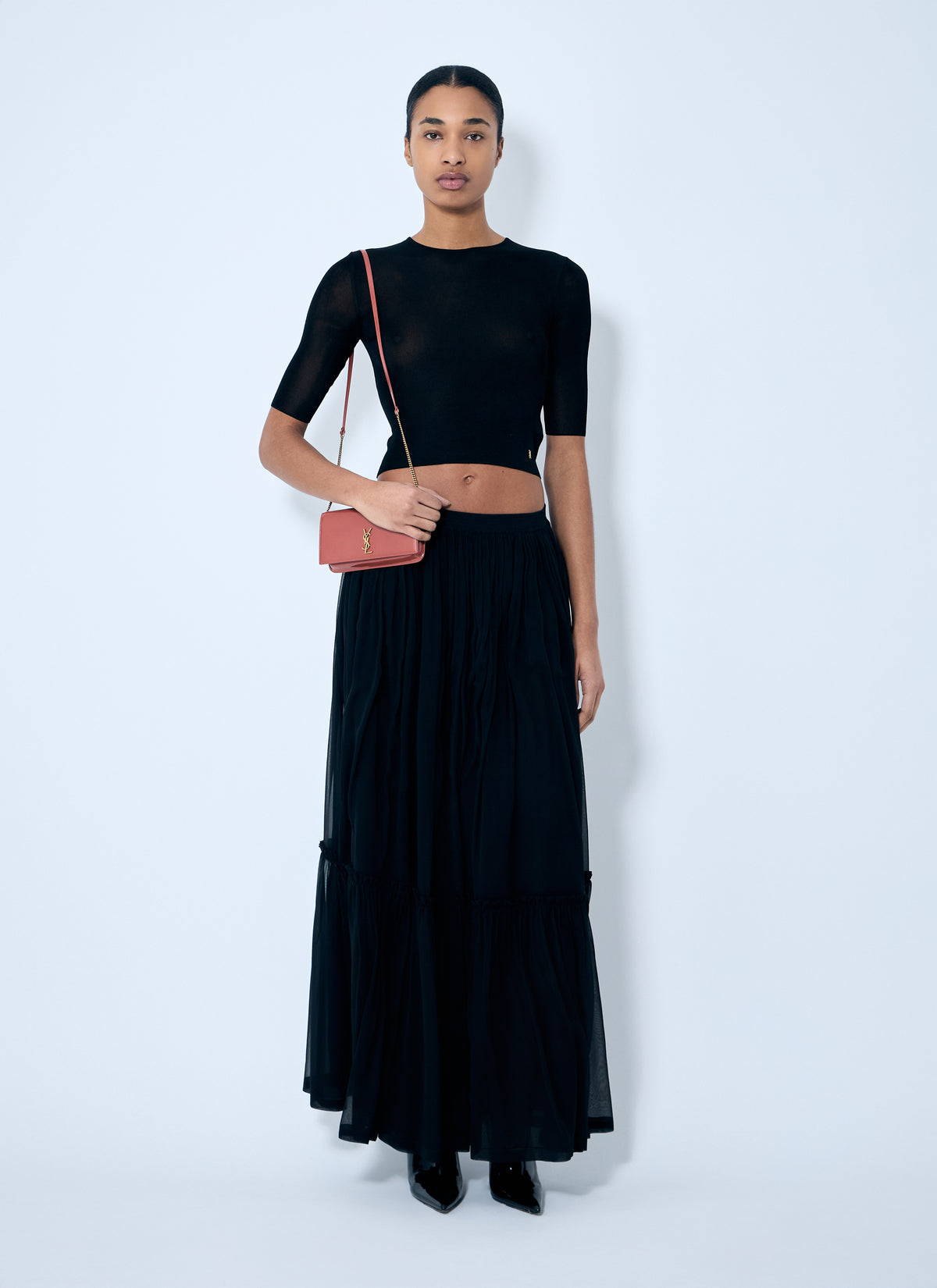 Saint Laurent Women Ruffled Silk Skirt