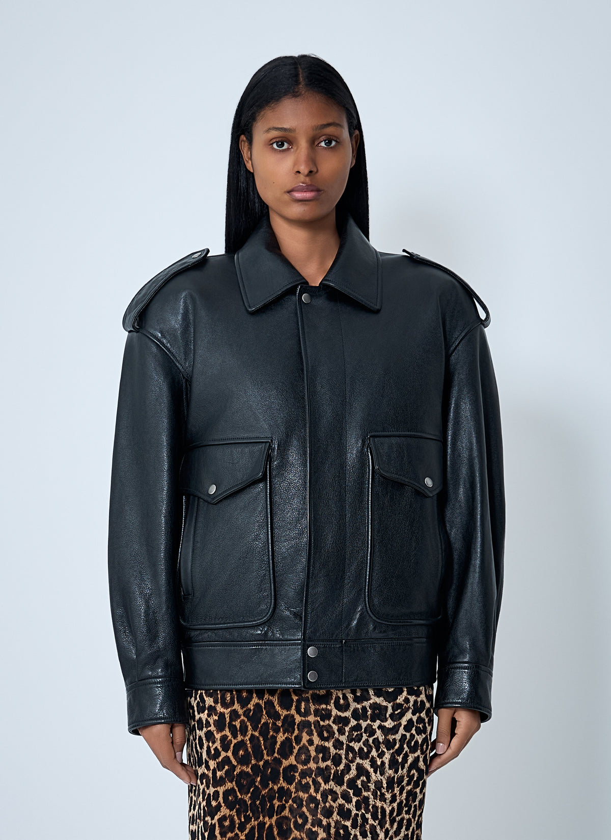Saint Laurent Women Grained Leather Jacket