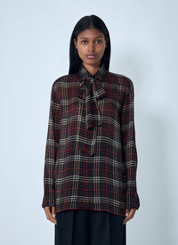 Saint Laurent Women Tartant Silk Cassandre Shirt