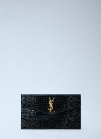 Saint Laurent Saint Laurent Women Uptown Crocodile-Embossed Shiny Leather Pouch