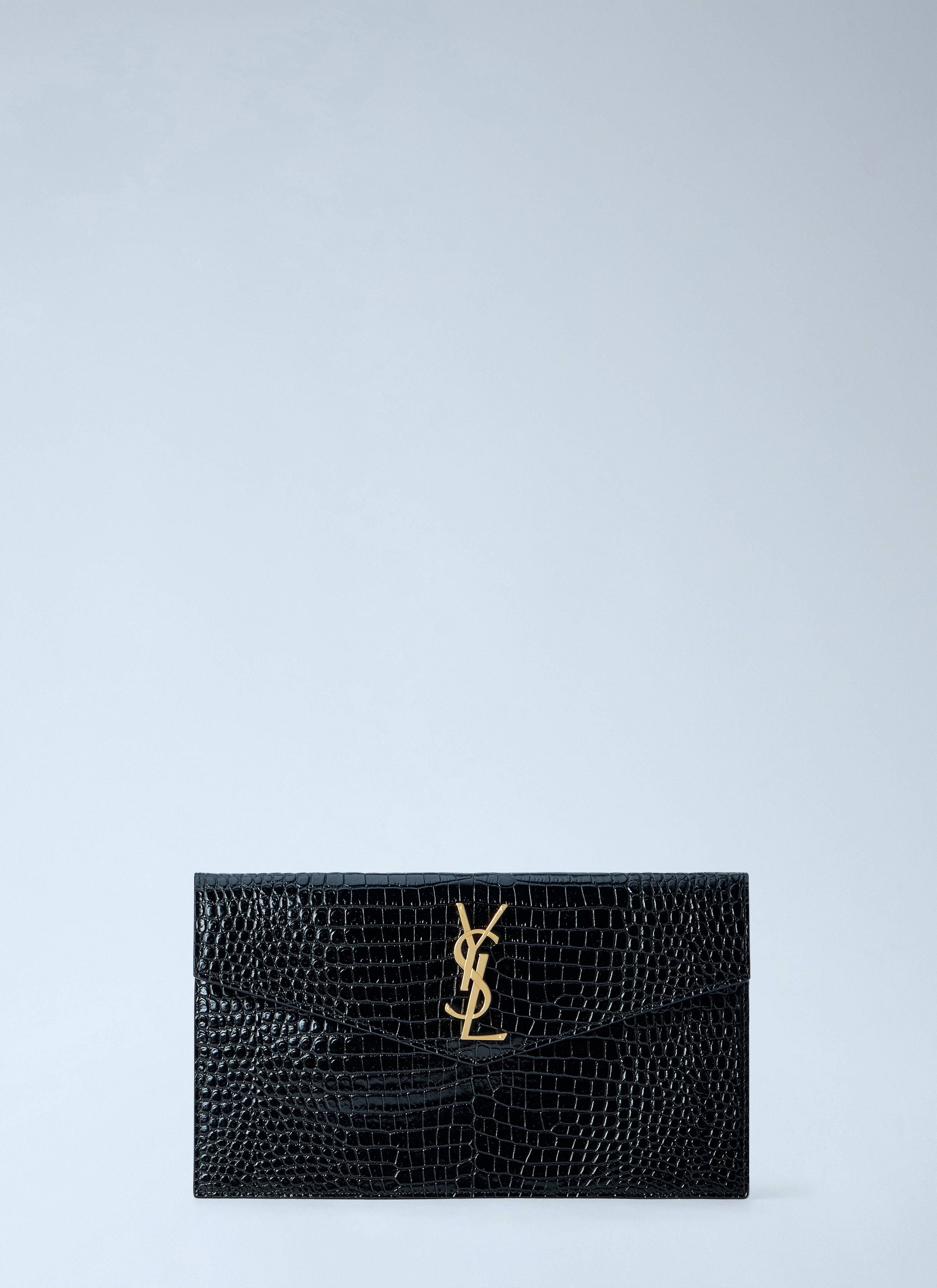 Saint Laurent Saint Laurent Women Uptown Crocodile-Embossed Shiny Leather Pouch