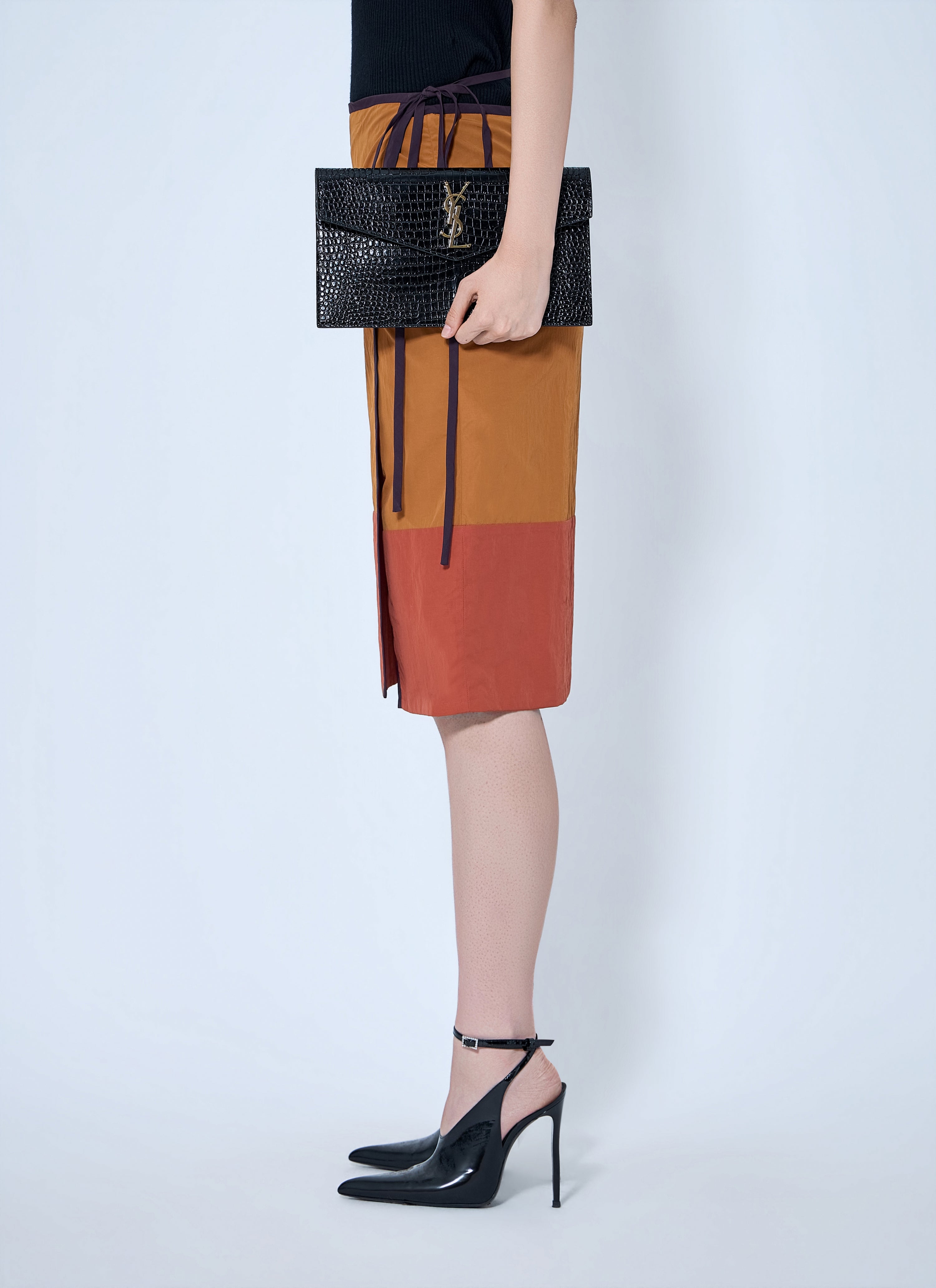 Saint Laurent Saint Laurent Women Uptown Crocodile-Embossed Shiny Leather Pouch