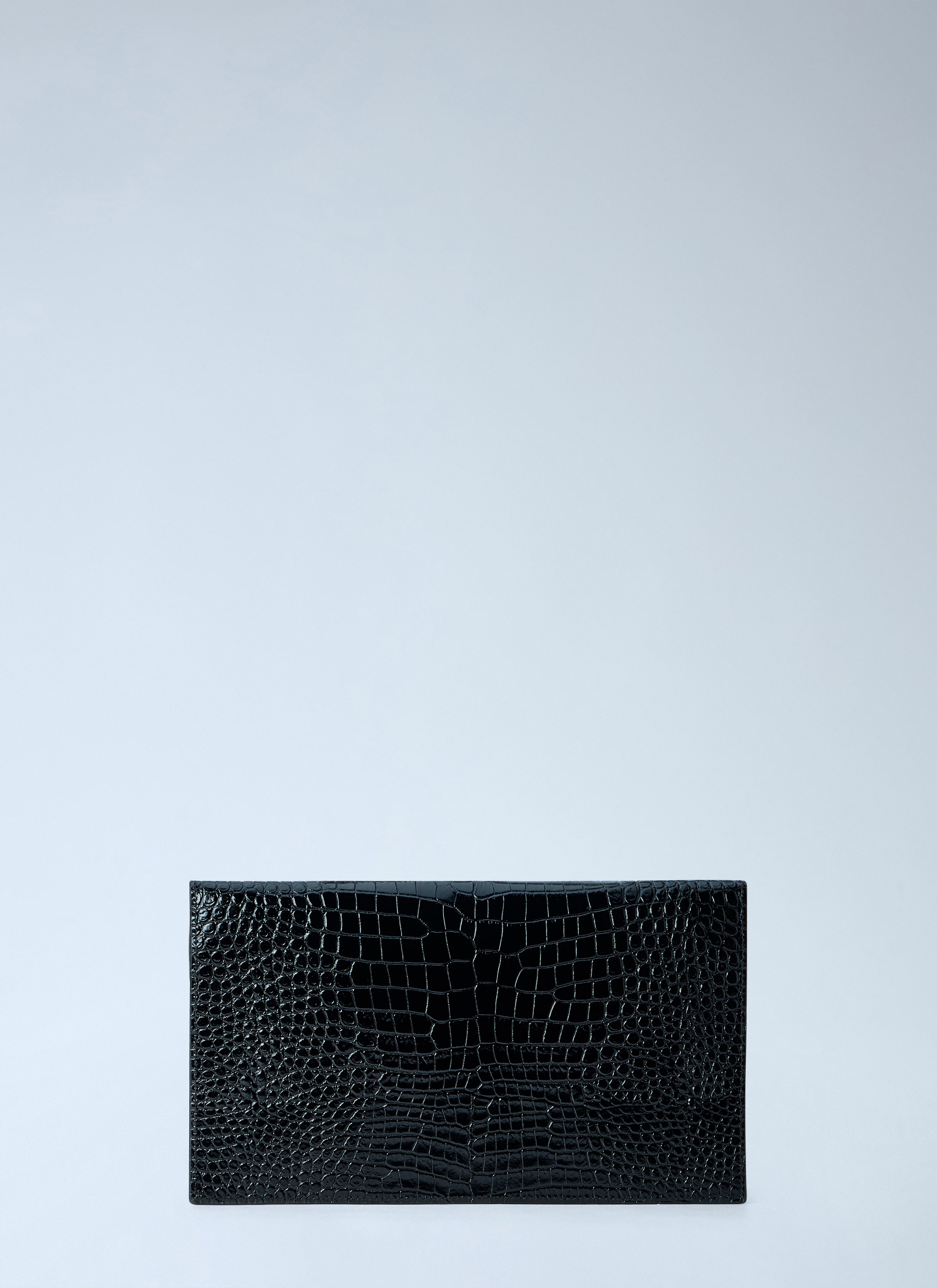 Saint Laurent Saint Laurent Women Uptown Crocodile-Embossed Shiny Leather Pouch