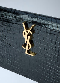 Saint Laurent Saint Laurent Women Uptown Crocodile-Embossed Shiny Leather Pouch