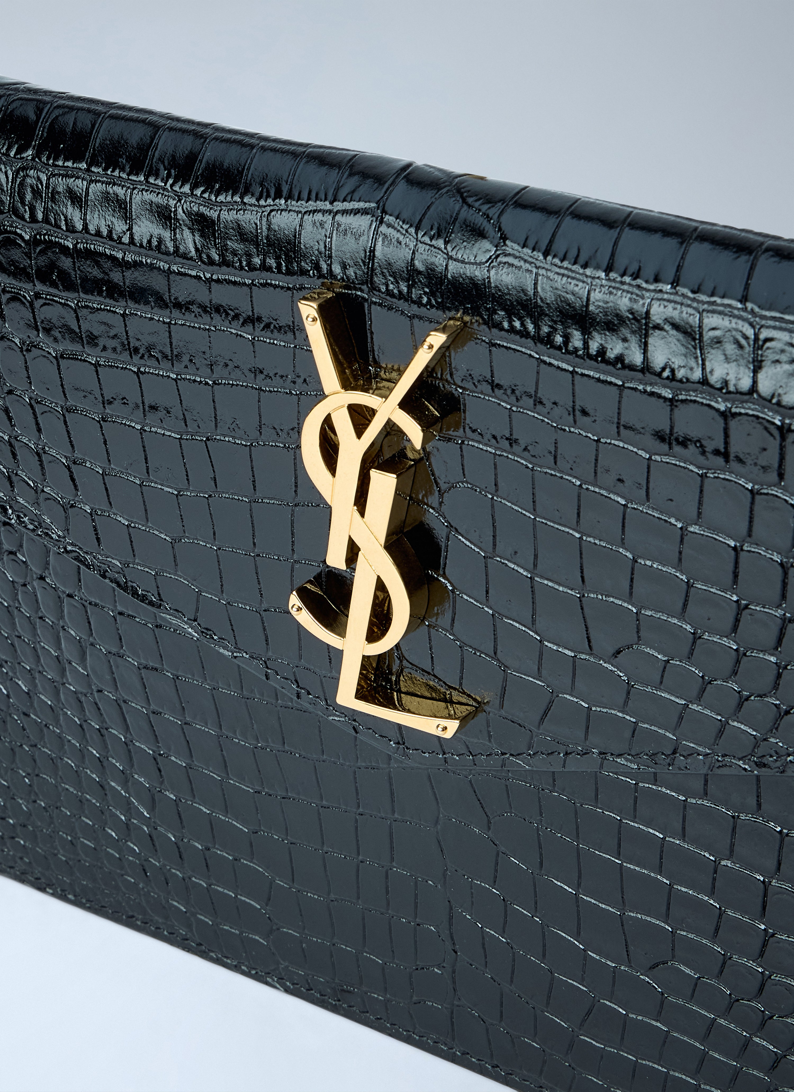 Saint Laurent Saint Laurent Women Uptown Crocodile-Embossed Shiny Leather Pouch