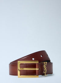 Saint Laurent Women Cassandre Belt In Aged Effect Leather