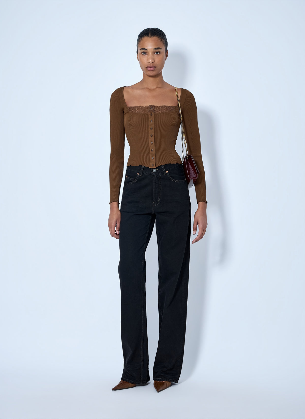 Saint Laurent Women V-Waist Long Baggy Jeans