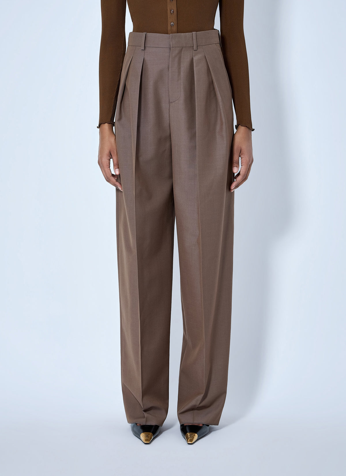 Saint Laurent Women Wool Blend Wide-Leg Pants