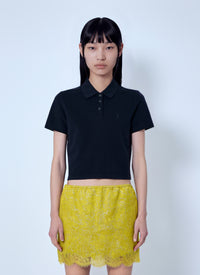 Saint Laurent Women Cassandre Cropped Polo Shirt
