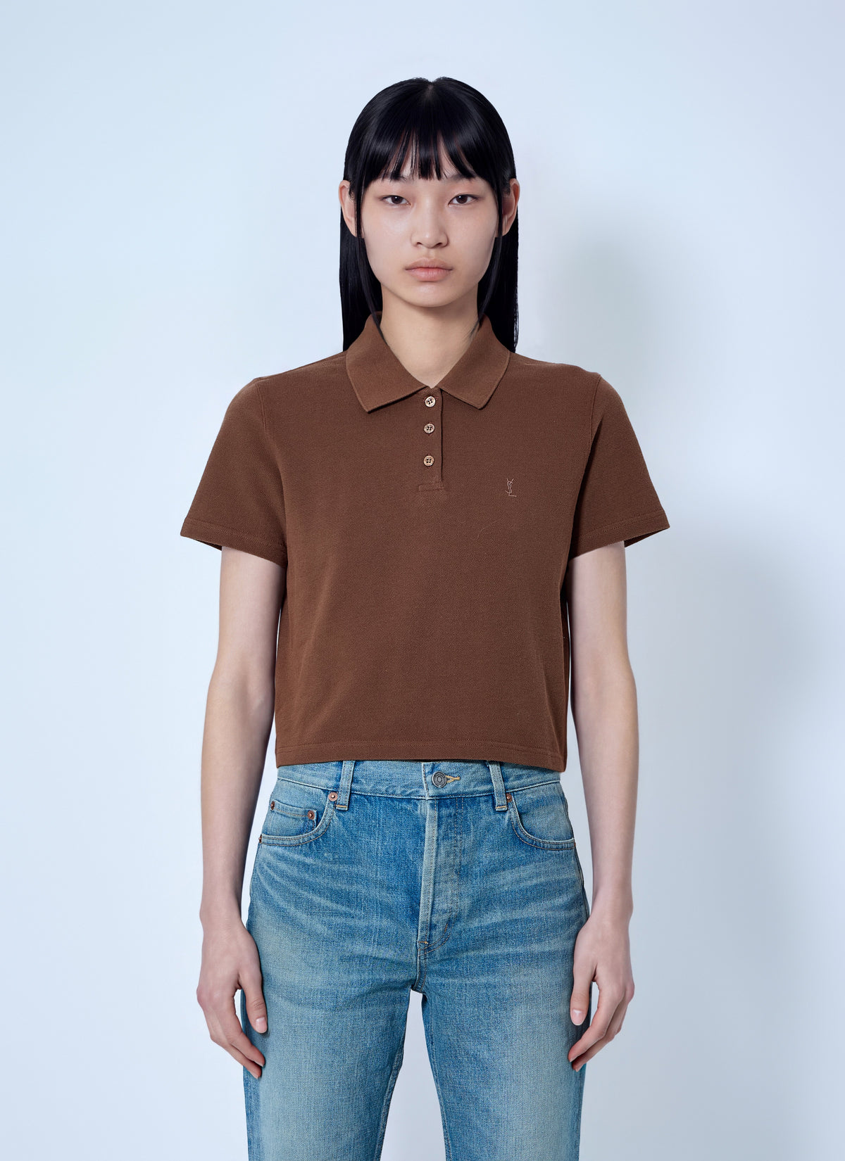 Saint Laurent Women Cassandre Cropped Polo Shirt