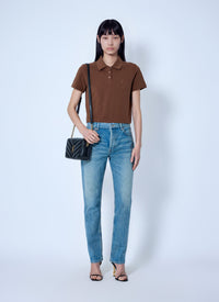 Saint Laurent Women Cassandre Cropped Polo Shirt