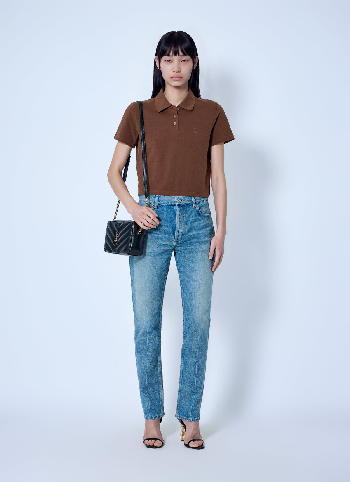 Saint Laurent Women Cassandre Cropped Polo Shirt