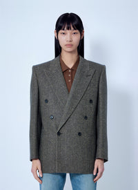 Saint Laurent Women Double-Breasted Herringbone Blazer