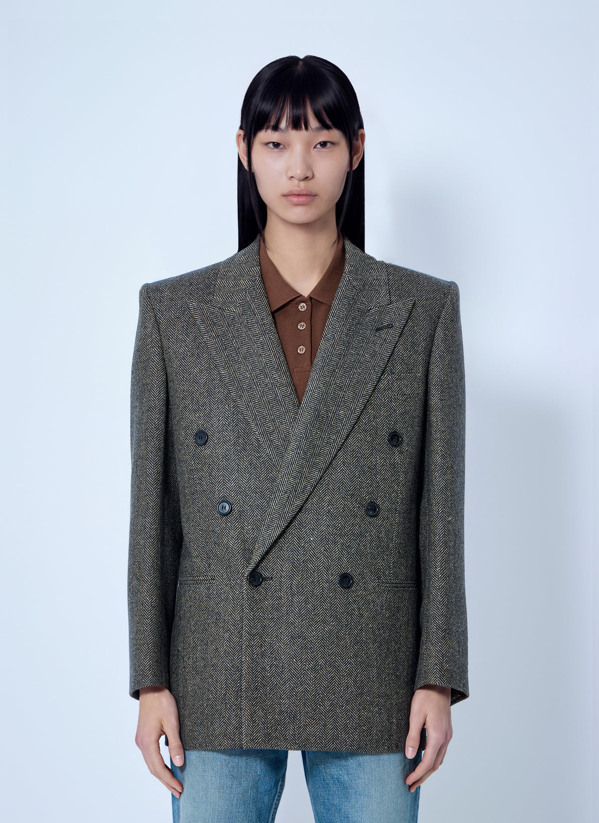 Saint Laurent Women Double-Breasted Herringbone Blazer
