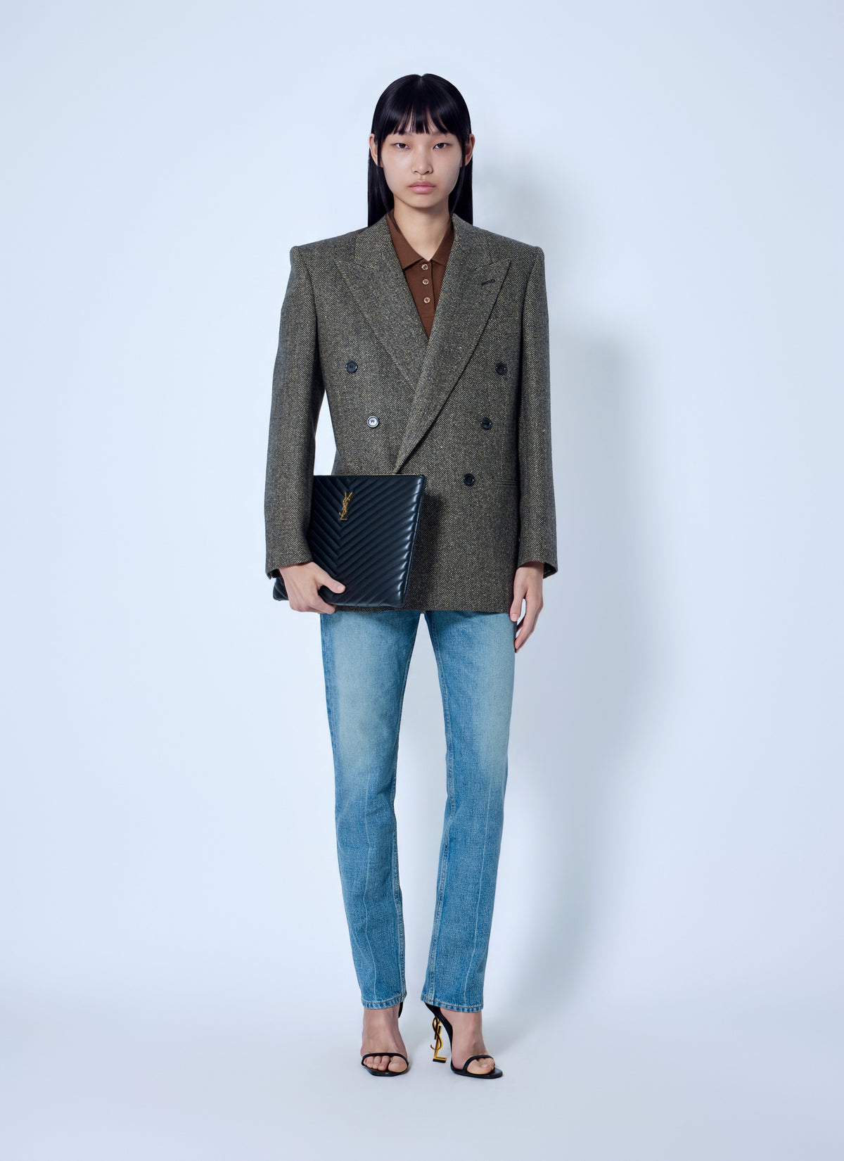 Saint Laurent Women Double-Breasted Herringbone Blazer