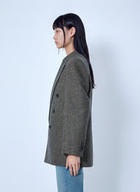 Saint Laurent Women Double-Breasted Herringbone Blazer