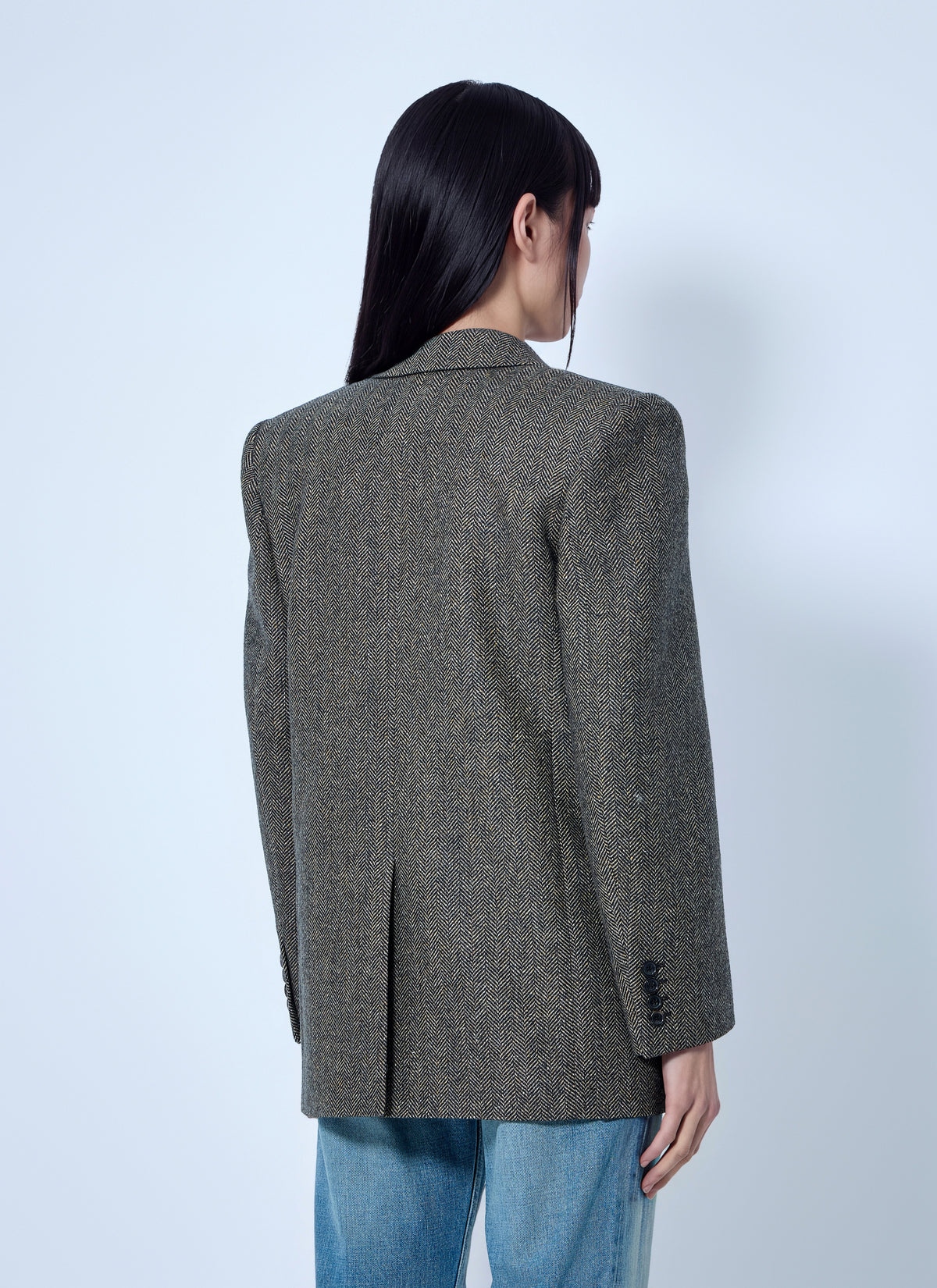 Saint Laurent Women Double-Breasted Herringbone Blazer