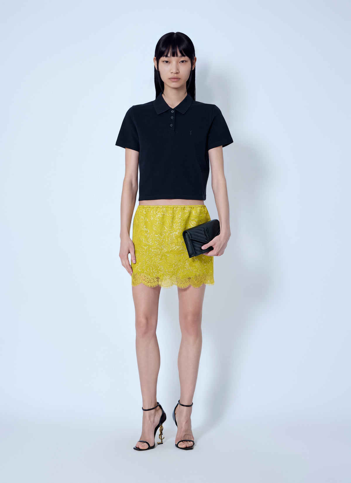 Saint Laurent Women Baroque Mini Skirt In Jacquard And Lace