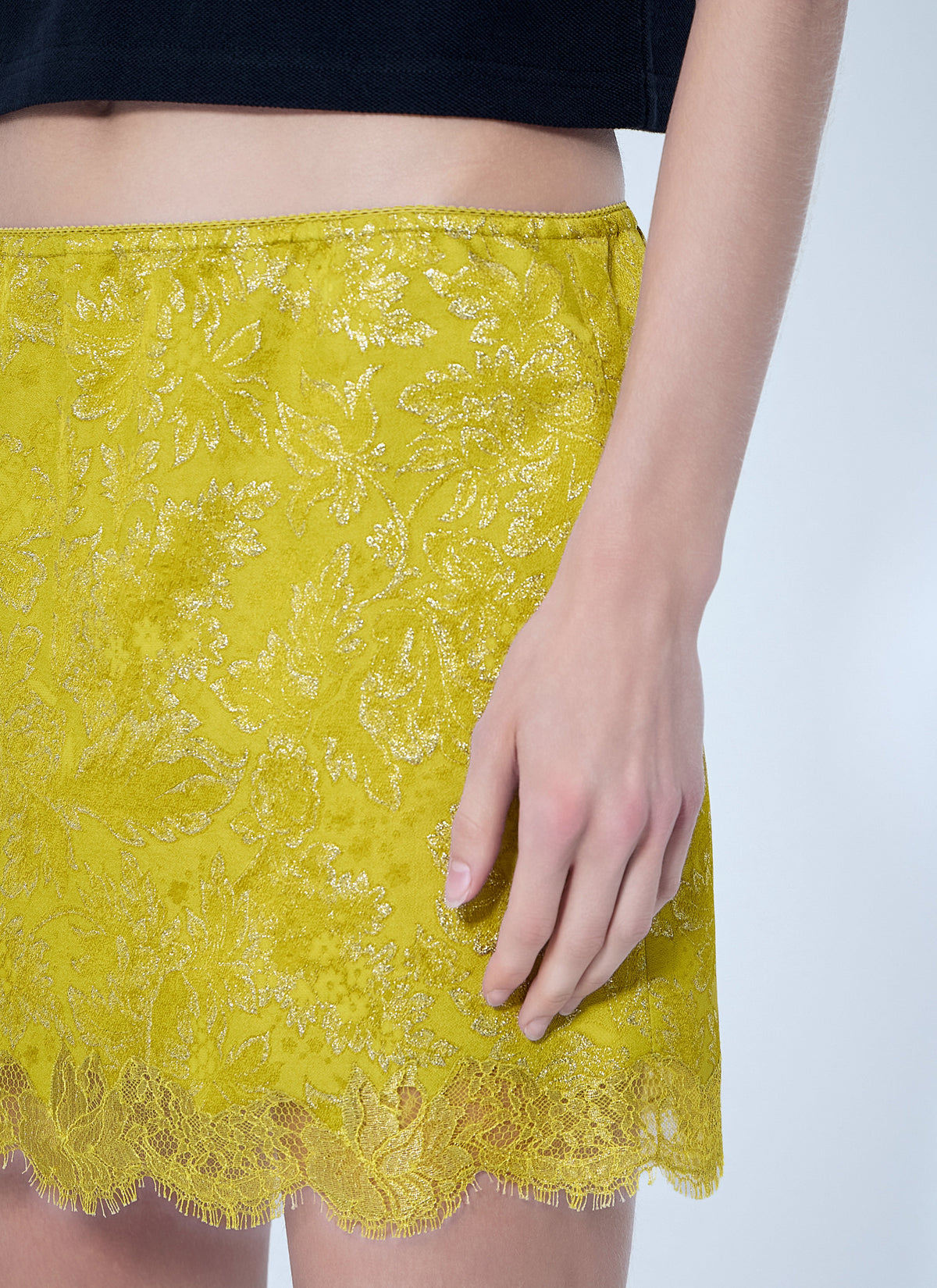 Saint Laurent Women Baroque Mini Skirt In Jacquard And Lace