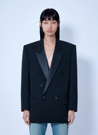 Saint Laurent Women Double-Breasted Blazer With Satin Lapels