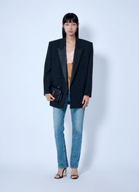 Saint Laurent Women Double-Breasted Blazer With Satin Lapels