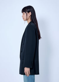Saint Laurent Women Double-Breasted Blazer With Satin Lapels