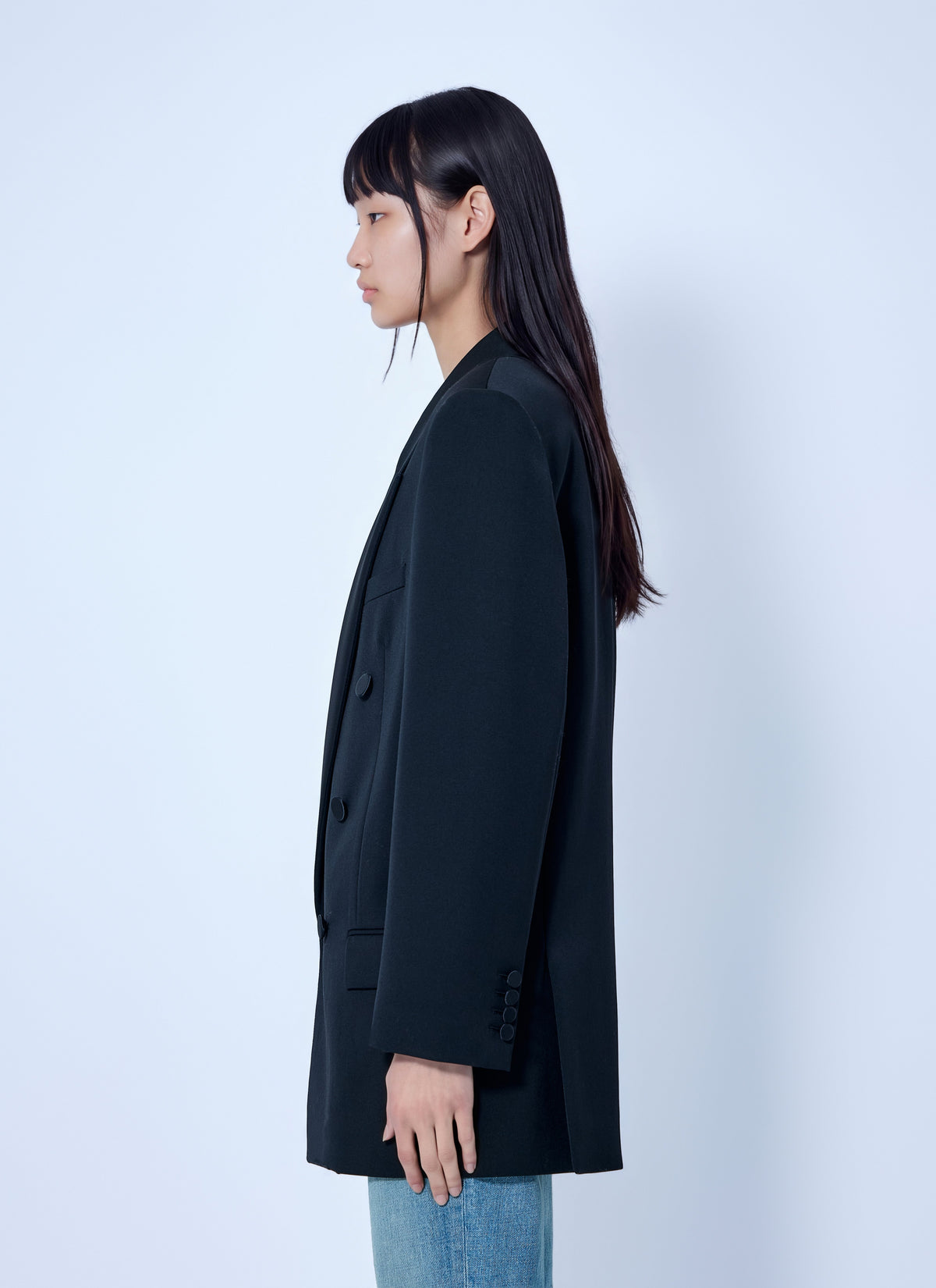Saint Laurent Women Double-Breasted Blazer With Satin Lapels
