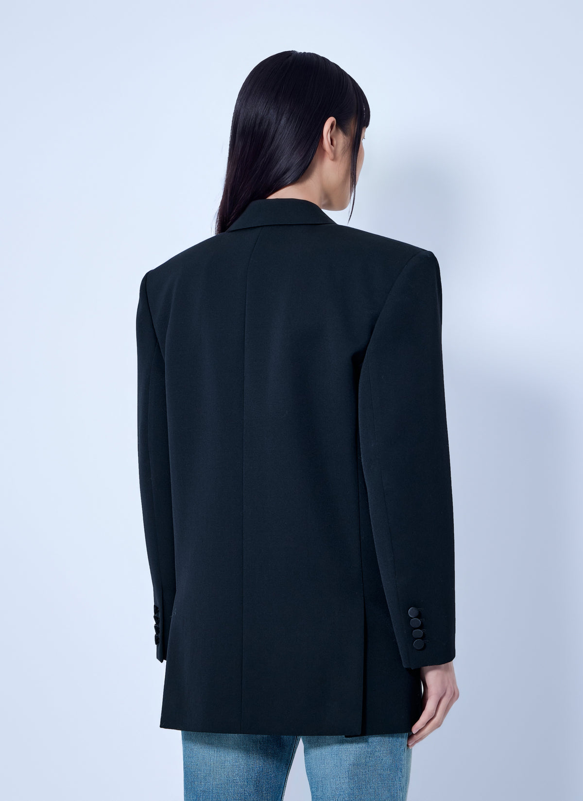 Saint Laurent Women Double-Breasted Blazer With Satin Lapels