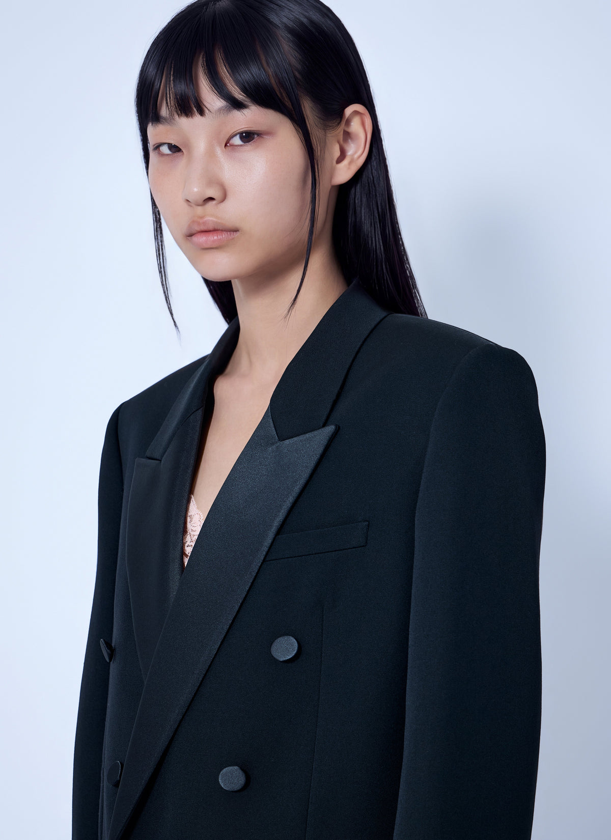 Saint Laurent Women Double-Breasted Blazer With Satin Lapels