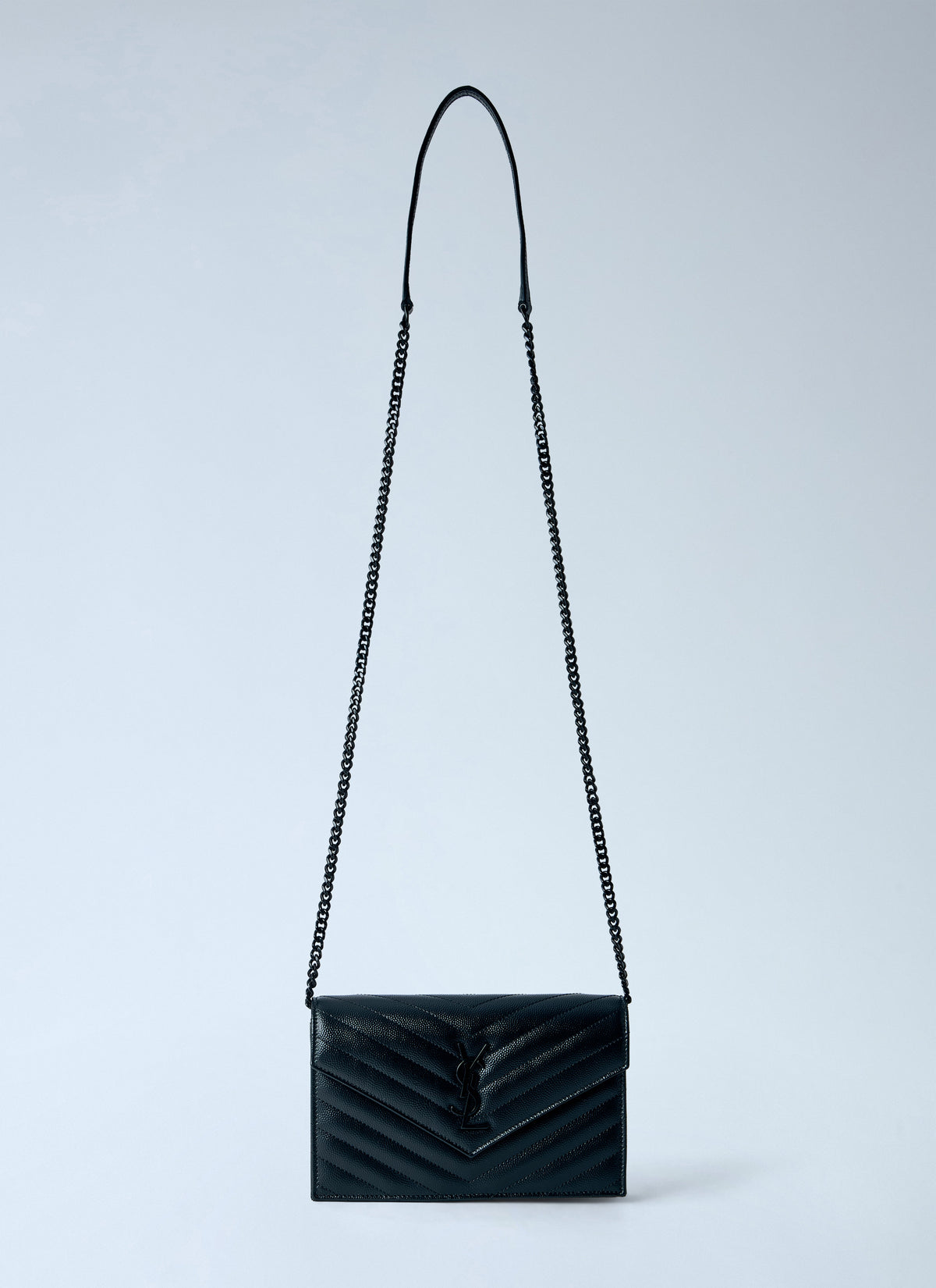 Saint Laurent Women Cassandre Envelope Chain Wallet In Grain De Poudre Leather
