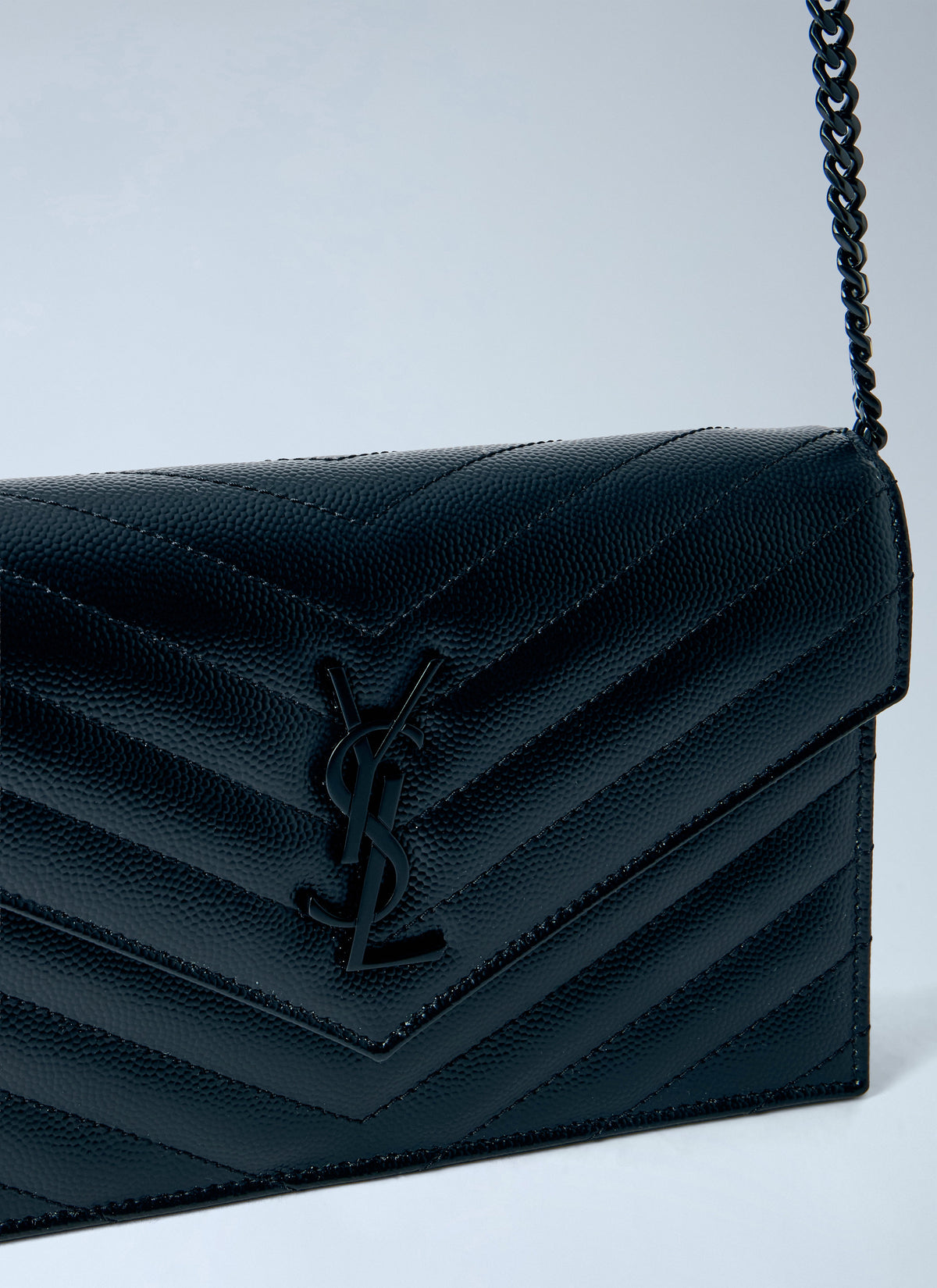 Saint Laurent Women Cassandre Envelope Chain Wallet In Grain De Poudre Leather