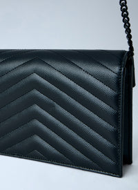 Saint Laurent Women Cassandre Envelope Chain Wallet In Grain De Poudre Leather