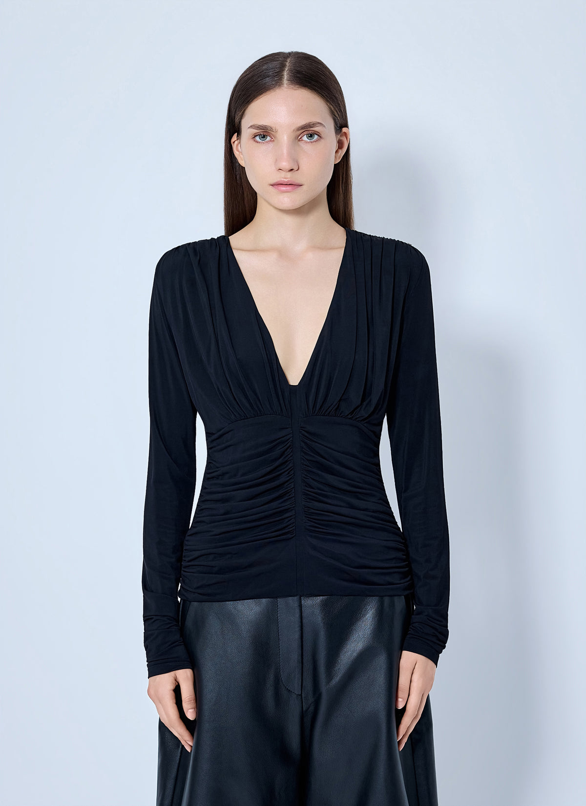 Sportmax Sportmax Women Ruched V-Neck Long Sleeve Top