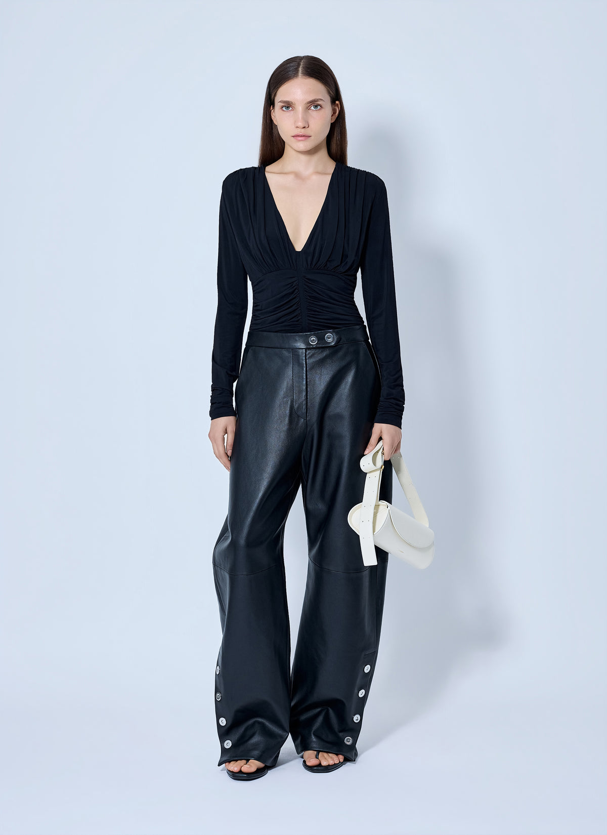 Sportmax Sportmax Women Ruched V-Neck Long Sleeve Top